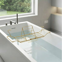 Multi-Functional Bathtub Table with Wine Holder Rust Resistant Expandable Bathtub Tray Easy Installation over-the-Tub Organizer Rack Foldable