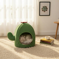 Thickened Cushion Soft Cactus Cat Nest Warm Cactus Cat House Self-Warming Enclosed Pet Nest Non-Slip Bottom for Cats, Kittens, Small Dogs, Winter, Indoor