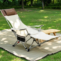 Breathable Reclining Lounge Chair with Headrest Stable Folding Recliner Heavy-Duty Portable Outdoor Chair Comfortable for Camping, Backyard