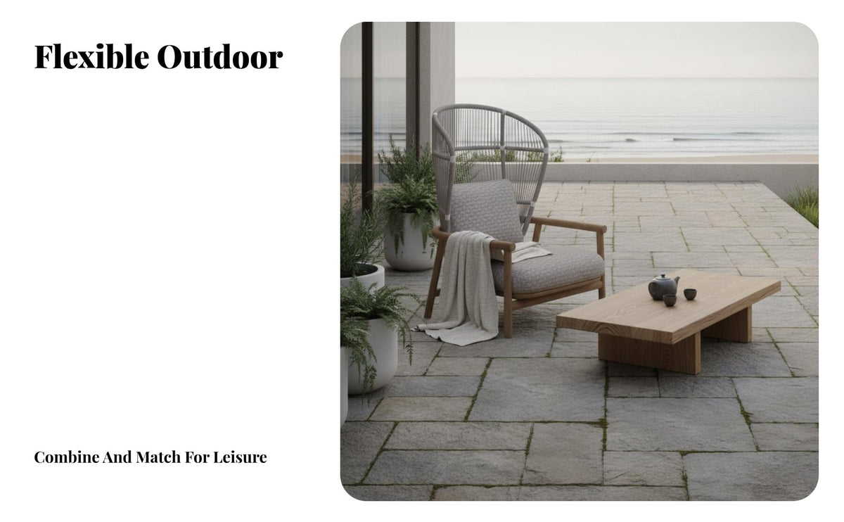 Woven Armchair with Paddings Rustic Simplicity Artistic Appearance Rope Weave Lounge Chair Weather-Resistant Outdoor Furniture for Homeowners, Garden