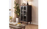 Side Cabinet Compact Cabinet with Glass Doors Wood-Look Sideboard for Living Room, Entryway, Reading Corner