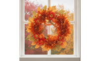 Wreath with Chrysanthemums Autumn Wreath with Maple Leaves Artificial for Thanksgiving