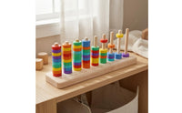 Counting Wooden Rainbow Loop Toss Toy Educational Wooden Stacking Rings Game Fine Motor Skills Rainbow Stacking Toy Hand-Eye Coordination