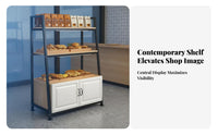 Bakery Display Rack Open Shelving Pastry Display Stand Sturdy Steel Frame Multi-Tier Bread Shelf with Cabinet for Cafe Owners, Adults, Bakeries, Cafes