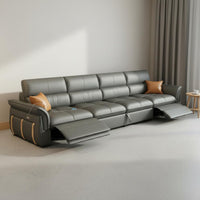 Electric Leather Sofa Bed Adjustable Headrest Power Reclining Sectional Sofa Built-in USB Port Convertible Recliner Couch with Storage