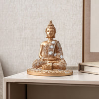 Meditative Buddha Statue with Gems Resin Buddha Figurine Compact Tabletop Statue Indoor for Entryway