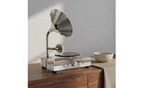 Transparent Gramophone Statue Compact Size Crystal Display Piece Artisanal Appearance Phonograph Ornament for Living Room, Entryway