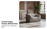 French Retro design Upholstered Settee Designer Look Lowsilhouette Straight Sofa Soft Textured Fabric Living Room Seating Supportive paddinging for Homeowners, Apartment Dwellers, Office Managers, Lounge Area, Reception Hall, Small Spaces, Bedroom