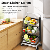 Black Rolling Storage Cart, Metal Utility Cart with Wheels, 30x40cm Freestanding Vegetable Pantry Organiser