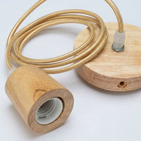 Desk Lamp and Table Lamp Base in Wood, Pendant Light Fitting with E27 Lamp Bulb, 1m Woven Cord for Kitchen Lighting, DIY Square Bulb Holder Base