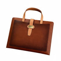 Hand Carry A4 Document Bag Large Capacity Leather File Bag Wear-Resistant Portable Contract Folder 2 Pockets for Professionals, Business People, Travel