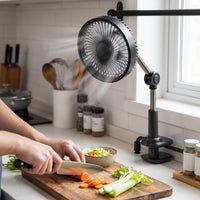 Clip-on Rechargeable Fan with Extendable Arm, Large Airflow, Ultra-Quiet for Desk, Bed, Dorm