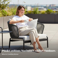 Weather Resistant Woven Rope Patio Set Rust-Proof Frame Woven Rope Back Loveseat High-Density Cushion Outdoor Furniture Waterproof Material for Hospitality Businesses, Business Owners, Terrace, Balcony, Backyard, Porch