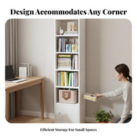 Space-Saving Narrow Storage Tower with Cabinet stand-alonestanding bookshelf Slim Design Shelving Unit Corner-Fit for Book Lovers, Apartment Dwellers, Homeowners, Living Room, Bedroom, Hallway
