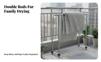 High Load Capacity Stainless Steel Drying Rack Rust-Resistant Adjustable Clothing Stand Easy Assembly Heavy Duty Clothing Rack 2-Tier Design for Apartment Dwellers, Homeowners, Balcony, Indoors, Outdoors, Laundry Room