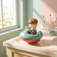 Batterybatteryless Wind-up Boat with Figure Interactive Floating Boat Toy Safe Long-Lasting for Toddlers