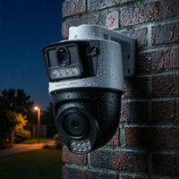 Two-Way Voice Outdoor Camera with Wall-Mount Bracket Waterproof Dual Lens Security Camera Power over Ethernet Weatherproof for Homeowners