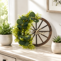 40cm Wagon Wheel Wreaths for Front Door, Artificial Mixed Greenery Door Hanger, Rustic Farmhouse Welcome Decor, Decorative Wagon Wheel