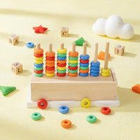 Color Sorting Assembling Rings Logical Thinking Training Rainbow Assembling Rings Wooden Disc Pile Organizer Educational