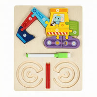 Natural Wood Finish 3-in-1 Learning Board Rounded Corners Child-Led Learning Wooden Learning Puzzle Colorful ABC Numbers Shapes Wooden Puzzle Removable for Preschoolers, Kids
