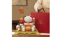 Gift-Box Fortune Cat Figurine Red Accents Fortune Cat Figurine Glossy Decor Piece for Countertop Display