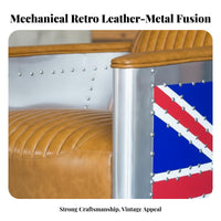 Authentic Leather Upholstery Riveted Aluminum Armchair pilot-inspired Inspired Lounge Chair utilitarian visual fashion Living Space Furniture Vintage Design for Bar Owners, residents, Readers, Man Cave, Office, Bedroom, Sunroom