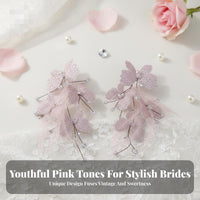 2 Pieces Rose-Hued Butterfly Hair Clips Charming Design Wedding Butterfly Hairpins Elegant Design Feather Hair Clip for Brides, Women, Weddings, Prom
