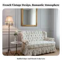 French Country design Floral Print Highrear Chair Vintage Design Floral Print tall rear Armchair Button-Tufted rearrest Indoor Seating Skirted Base for Book Lovers, Interior Designers, Small Apartment, Living Room, Bedroom, perusing alcove
