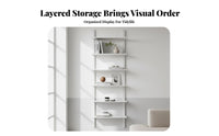 Space-Saving Adjustable Slotted Shelving System adjustableable to the vertical surfaceMounted Rack DIY Installation Display Shelf sturdyDuty for homeowners, Apartment Dwellers, Retailers, Living Room, Balcony, Retail storage space, Kitchen