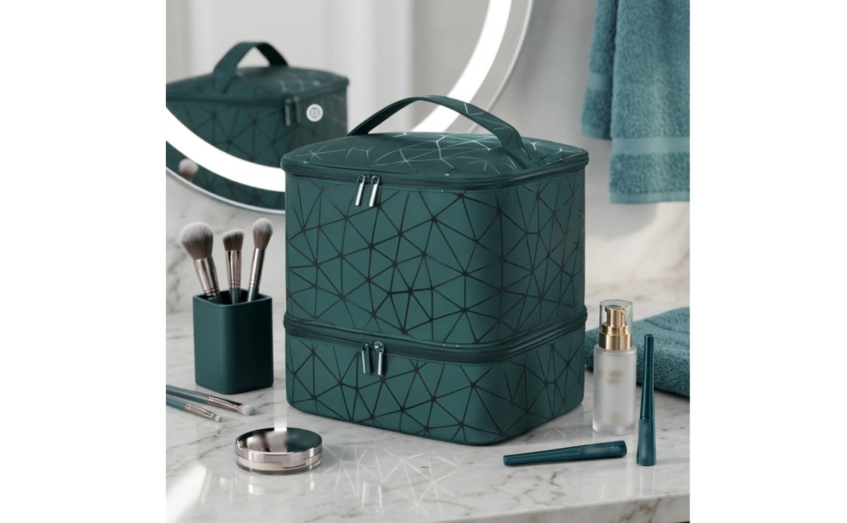 Nail Polish Organizer with Foam Insert Double-Layer Nail Polish Organizer Structured Makeup Case with Handle for Manicurists, Home Organization