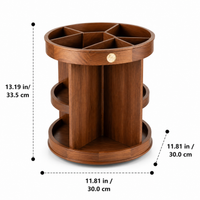 Walnut Makeup Storage, 2-Layer Rotating Perfume Stand, Dark Brown Bathroom Organiser for Vanity Table, Cosmetic Organizer with Compartments