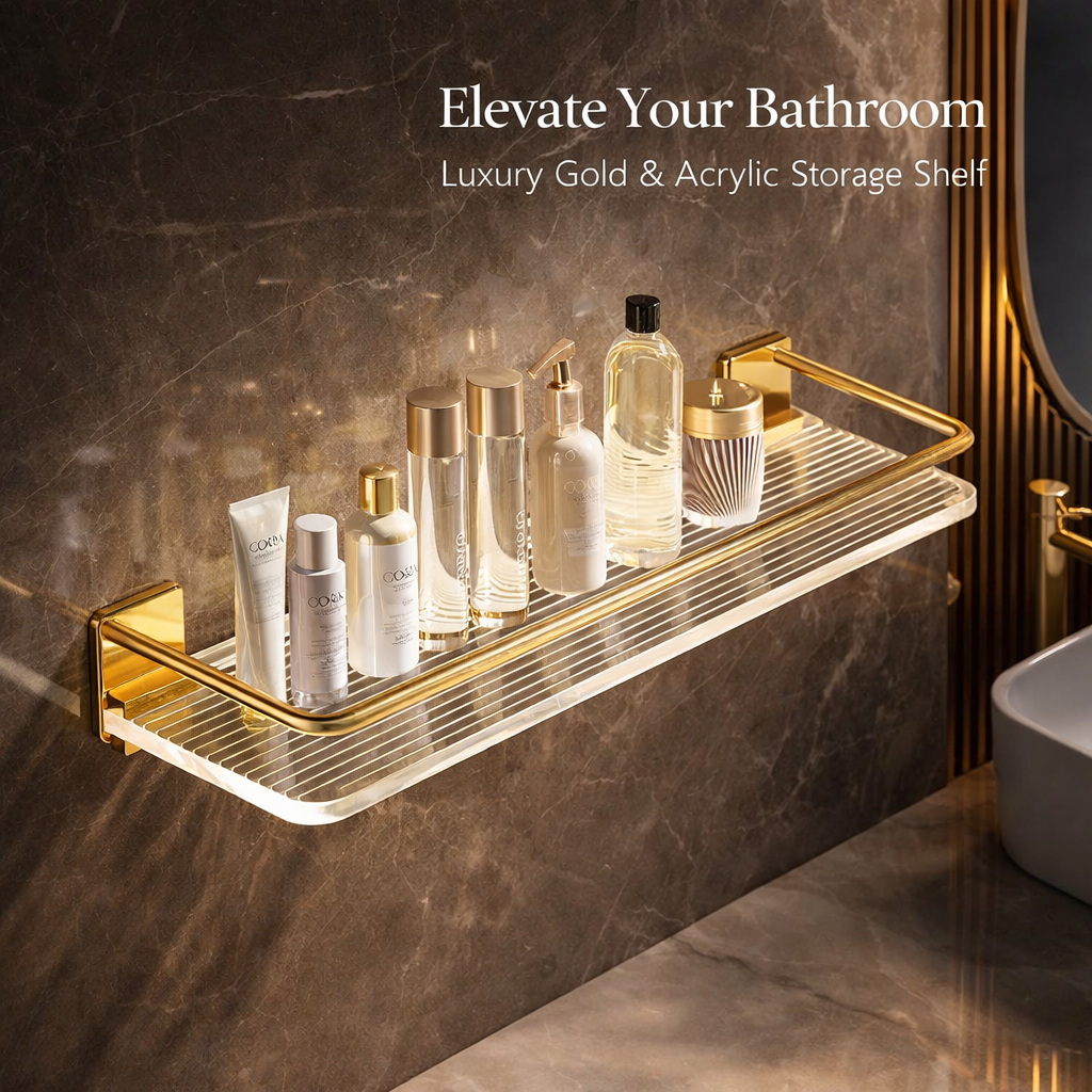 Bathroom Organizers and Storage with Towel Rack, Wall Mounted Aluminum Shelf, Shower Shelves for Home, No Drill Installation