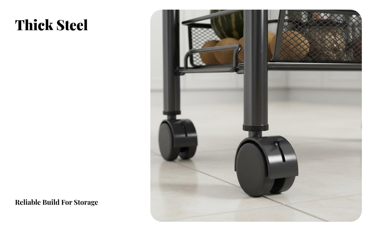 Multi-Tier Storage Trolley Easy to Move Kitchen Rolling Cart Space Saving Storage Trolley for Homeowners, Students, Laundry Room, Bedroom, Office