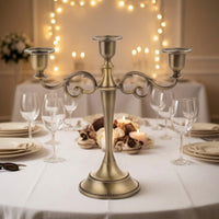 Tabletop 3-Arm Candelabra Scrollwork Candelabra with 3 Arms Weighted Triple Candle Holder Elegant for Brides, Dinner Parties