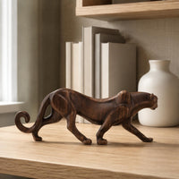 Desk Leopard Ornament Carved Look Wood-Grain Leopard Statue Stable Base Bronze Style Animal Figurine for Shelf