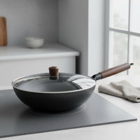 Naturally Non-Stick Hand-Hammered Wok Long-Lasting Traditional Iron Wok Multifunctional Stir-Fry Pan Heat-Resistant Handle for Cooking Enthusiasts, Chefs