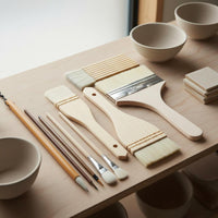 9 Pieces Pottery Painting Brush Set Soft Bristles Pottery Painting Brush Kit Solid Wood Handles Glazing Brushes for Potters, Beginners