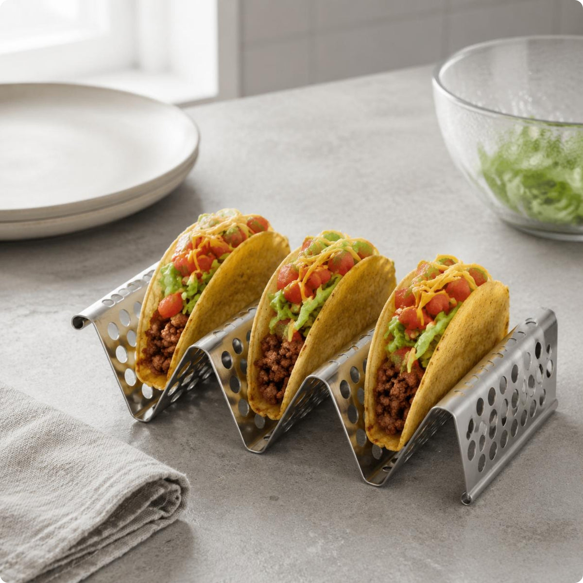 Stainless Steel Taco Stand Perforated Tableware Rust-Resistant