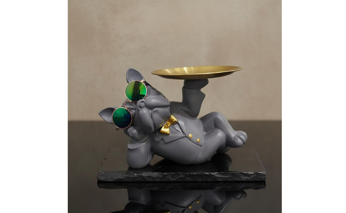French Canine Tray Statue Distinctive Decor Canine Butler Figurine Dog Butler Candy Dish Fun and Playful Dog Candy Dish