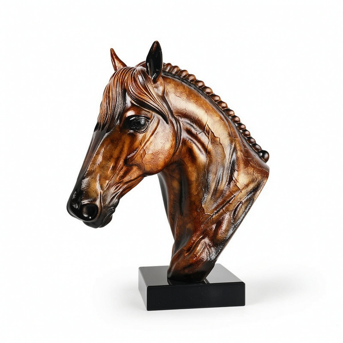 Modern Horse Head Sculpture Resin Horse Statue with Pedestal Art Classic for Interior Designers, Entryway