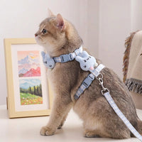 Cat Harness and Cat Leash Set, H-Shaped Adjustable Cat Walking Harness with Walking Leash, Soft Polyester Outdoor Escape Prevention for Kitten