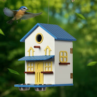 Birdhouse Feeder with Bowls Decorative Hanging Birdhouse Outdoor Hanging Bird Feeder for Gardeners, Backyard, Patio