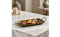 Brass serving Tray with Handles Decorative Engraved Brass Tray Gold-Toned for Vanity