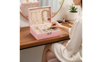 Jewelry Box Secure Metal Clasp Jewelry Storage Case Large Capacity Accessory Box Soft Luxurious Textile Lining for Dresser Top