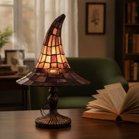 Stained Glass Style Witch Hat Lamp Ambient Witch Hat Table Lamp Warm for Goth Decor Enthusiasts, Bedside Tables