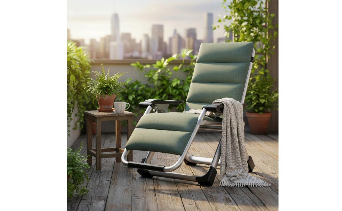 Foldable Folding Recliner Ergonomic Design Portable Rest Chair No Assembly Required Adjustable Patio Lounger Removable Cushion for Balcony, Office, Beach