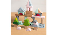 Building Blocks with Wooden Storage Tray Tabletop Wooden Building Blocks Stacking Toy Classic Geometric for Toddlers, Playroom