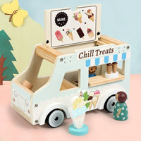 Early Learning Ice Cream Wagon Stroller Interactive Pretend Ice Cream Truck Child-Safe Materials Wooden Baby Stroller Sturdy for Toddlers, Babies, Indoor Play, Nursery