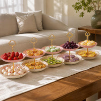 Multi-tier Dessert Stand with Plates for Fruits, Candies, Cakes, and Snacks