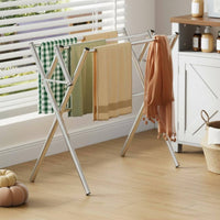 Extendable Cross-Frame Drying Rack Multi Purpose Folding Drying Rack Non-Slip Feet Foldable Clothes Airer Quick-Dry Design for Balcony